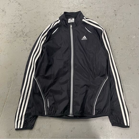 Adidas Jacket Mens Windbreaker Formation Black Outdoors Zip 3 Stripes Size Small - Picture 1 of 3